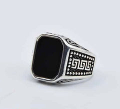 Symbols Onyx Signet Ring – Greek Key Edition