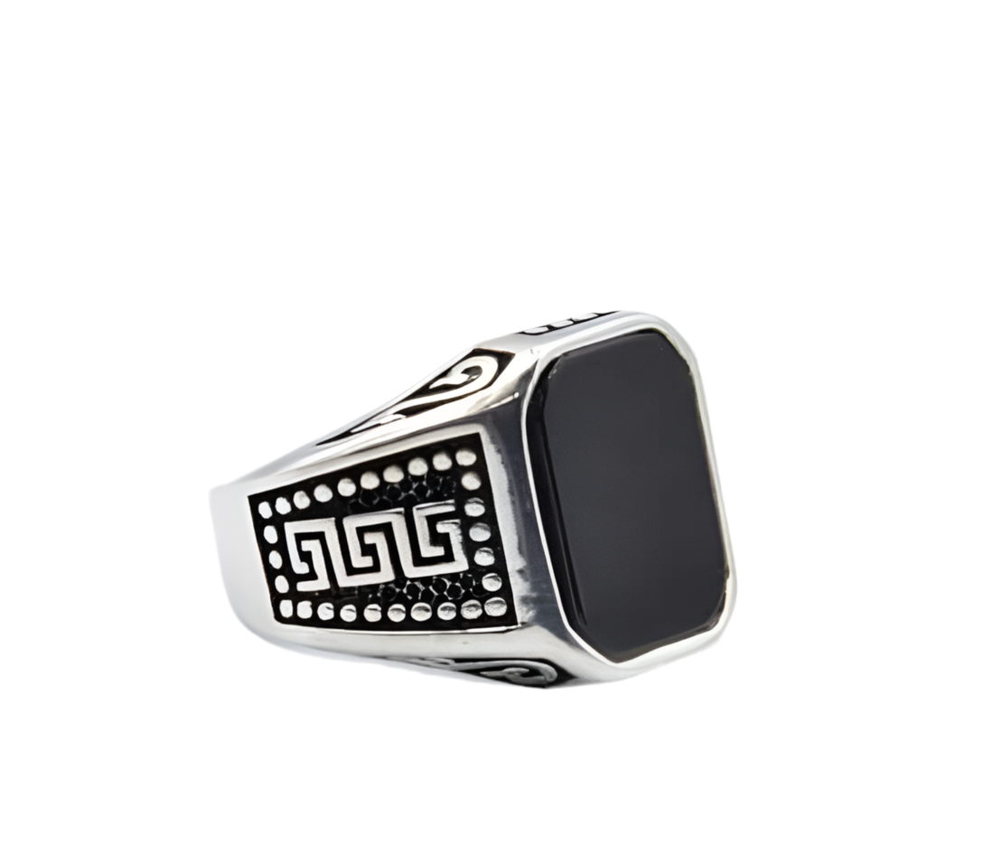 Symbols Onyx Signet Ring – Greek Key Edition