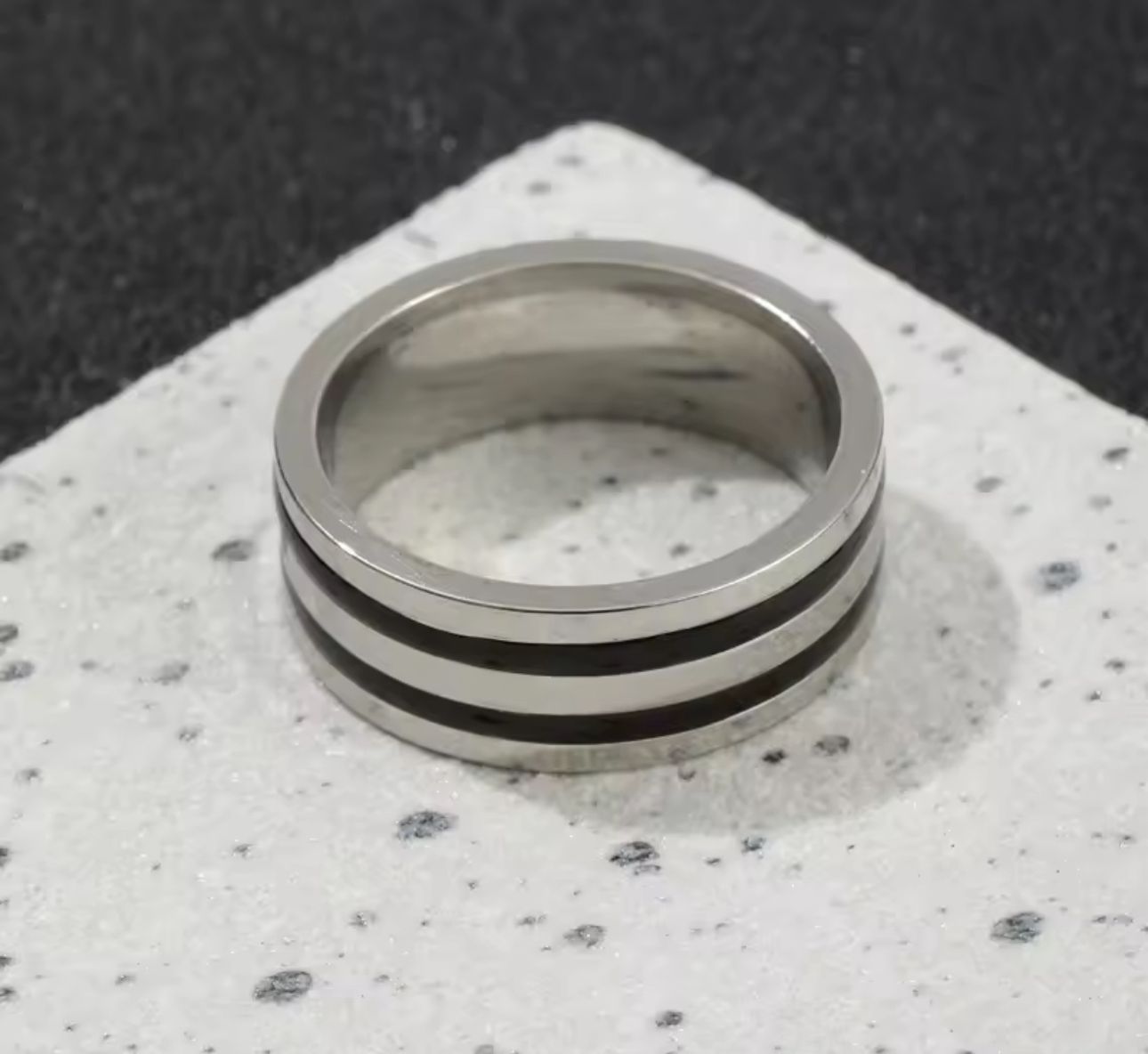 Symbols Triple-Stripe Matte Black Ring
