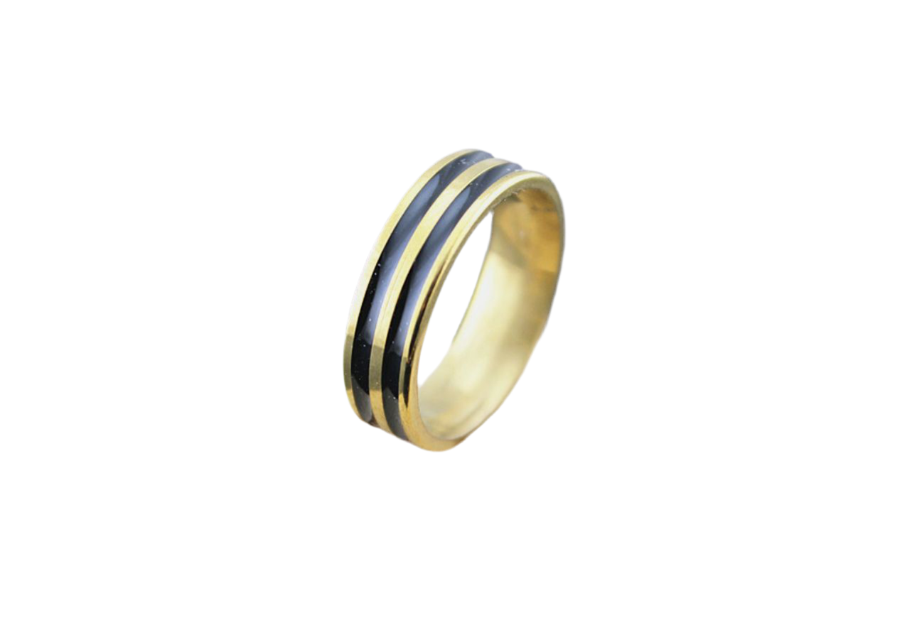 Black Striped Gold-Plated Ring