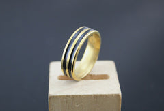 Black Striped Gold-Plated Ring