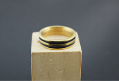 Black Striped Gold-Plated Ring