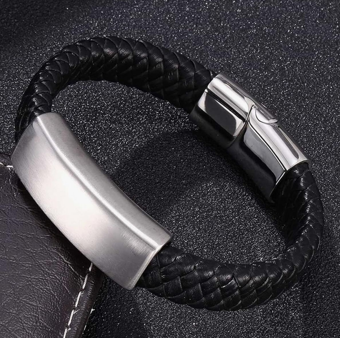 Style Braided Leather Cord Bracelet Stainless Steel