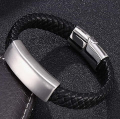 Style Braided Leather Cord Bracelet Stainless Steel